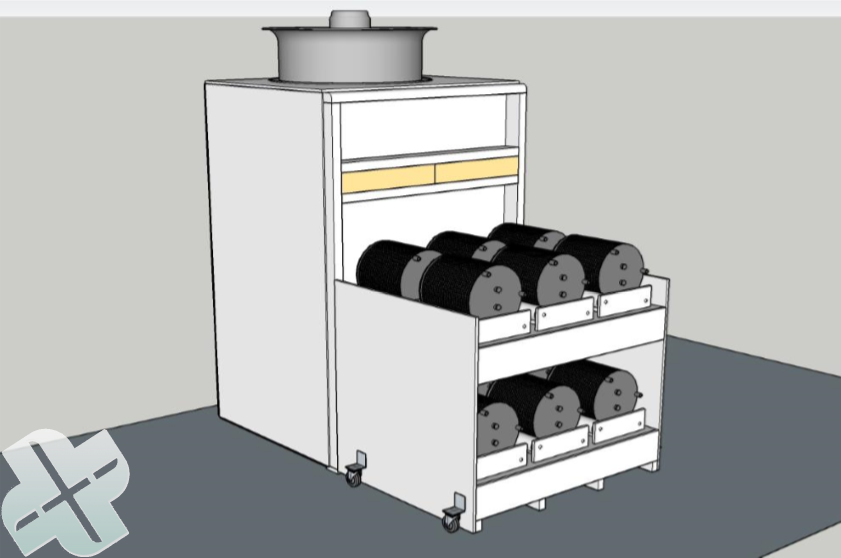 Kist installatie met trommels